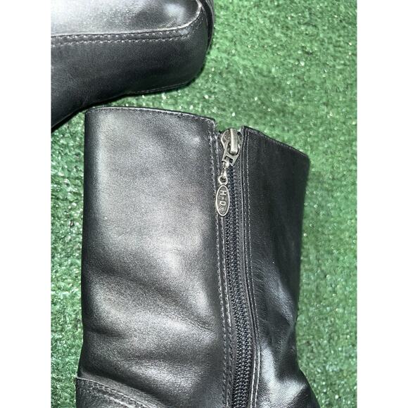 Harley Davidson Size 10 Black Leather Flame Boots Heels Double Zipper - Picture 4 of 11